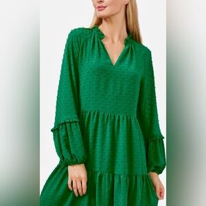 CeCe Clip Dot Ruffle Long Sleeve Shift Dress